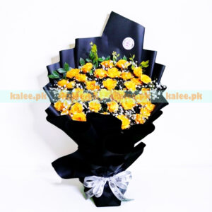 Baby's Breath And Yellow Roses Hand Tied Bouquet