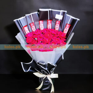 KitKat Chocolates Hand Tied Bouquet With Red Roses