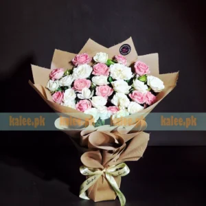 Pink And White Roses Round Bouquet