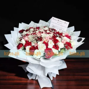 Baby's Breath & 100 Mixed Roses Round Bouquet