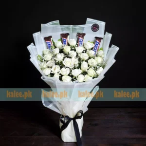 Snickers Chocolates Bouquet With Roses & Baby's Breath