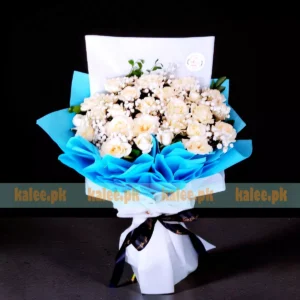 White Rose Flowers Bouquet With Baby's Breath