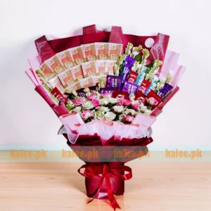 5000rs Currency Notes Bouquet With Flowers & Chocolates