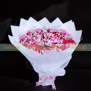 Baby's Breath Bouquet With Red & Pink Roses