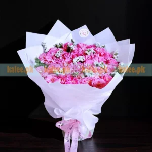Pink Roses And Statice Round Design Bouquet