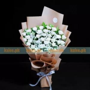 Statice And White Roses Flat Design Bouquet