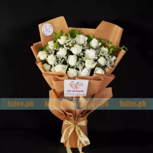 White Roses And Statice Flowers Flat Bouquet