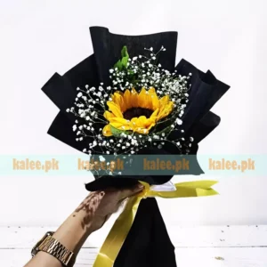 Single Sunflower Bouquet With Baby's Breath