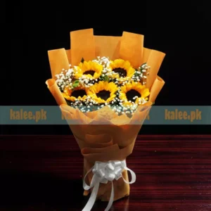 Sunflowers And Baby's Breath Flat Bouquet