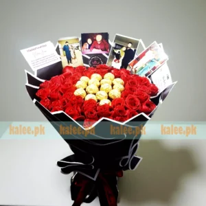 Choco Balls And Red Rose Flowers Bouquet