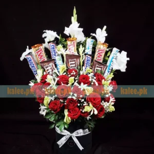 Chocolates Box With Mixed Colourful Flowers