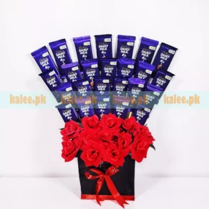 Dairy Milk Chocolates Box With Artificial Roses