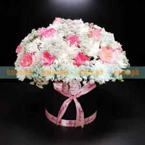 White & Pink Flowers Box With Lacy Lace