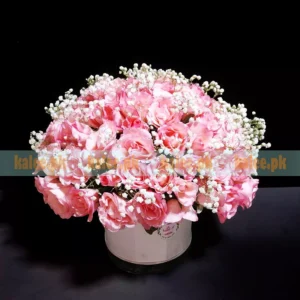 Pink Rose And Baby's Breath Flowers Box