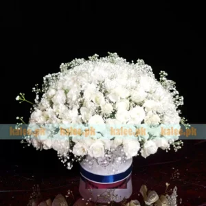 Baby's Breath And White Rose Flowers Box