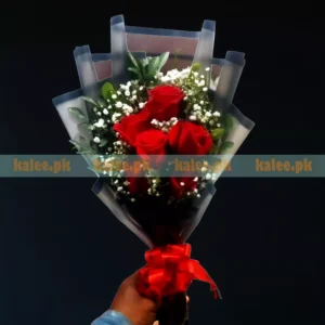 Baby's Breath And Red Roses Bouquet