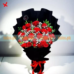 Baby's Breath & Red Roses Flat Design Bouquet