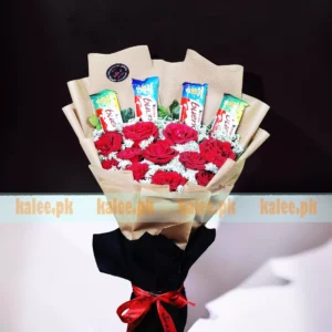 Kinder Bueno Chocolates Bouquet - Roses & Lacy Lace