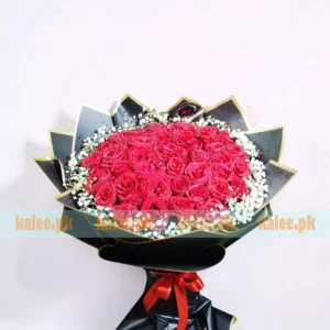 Fresh Red Roses And Baby's Breath Bouquet