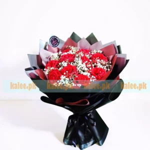 Imported Bouquet With Red Roses & Baby's Breath