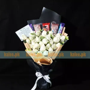 Flowers And Mixed Chocolates Flat Design Bouquet