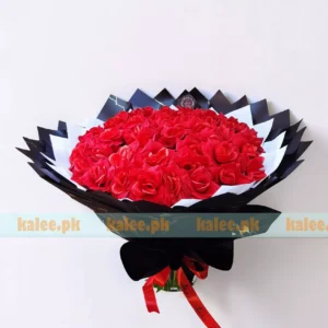 Artificial Red Rose Flowers Bouquet In Round Shape