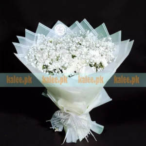 White Daisy Round Bouquet With Baby's Breath