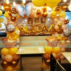 Golden Yellow Butterfly Birthday Balloon Arch Setup