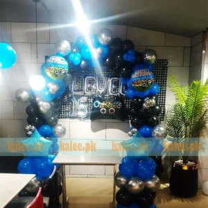 Gamer Theme Level Up Birthday Balloon Arch Setup