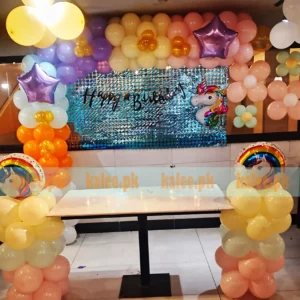 Rainbow & Pastel Pink Unicorn Birthday Party Decoration