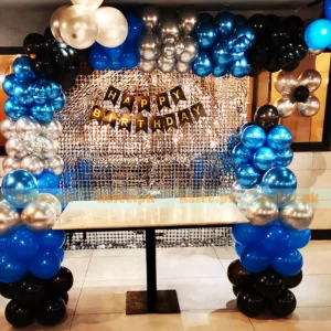 Glamorous Blue & Silver Organic Balloon Archway Setup