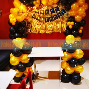 Gold & Black Birthday Balloons Setup With Customized Name