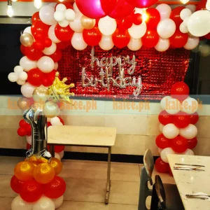 Red White & Gold Crown Birthday Balloons Setup