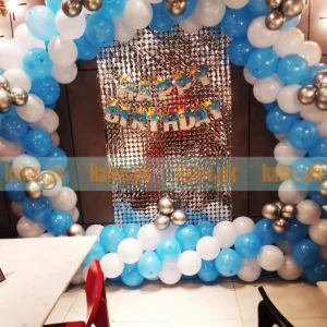 Blue White & Silver Birthday Balloons Event Setup