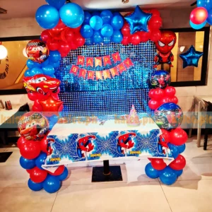 Spider-Man & Cars Theme Birthday Balloon Arch Setup