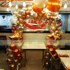Metallic Copper & Silver Happy Anniversary Balloons Setup
