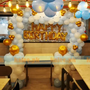 Soft Blue, White & Gold Birthday Party Balloons Event