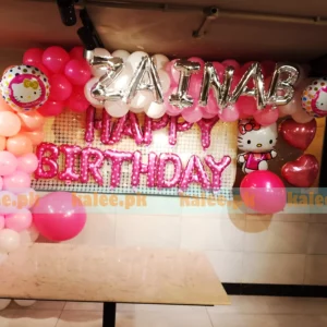 Kitty Theme Birthday Balloon Setup With Personalized Name