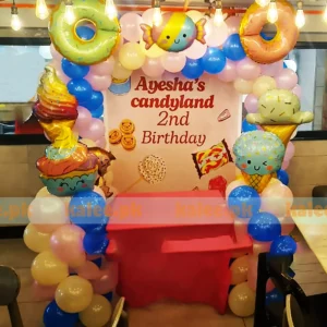 Candyland Theme Pastel & Royal Blue Birthday Balloon Setup