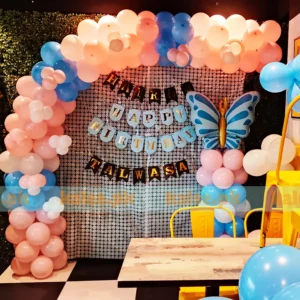 Dual Name Bunting & Butterfly Theme Birthday Balloon Setup