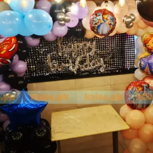Dual Theme Disney Cars & Princess Sofia Birthday Balloon Setup